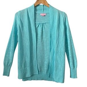 Lilly Pulitzer Womens Turquoise Blue Open Front Cardigan Sweater Size Small